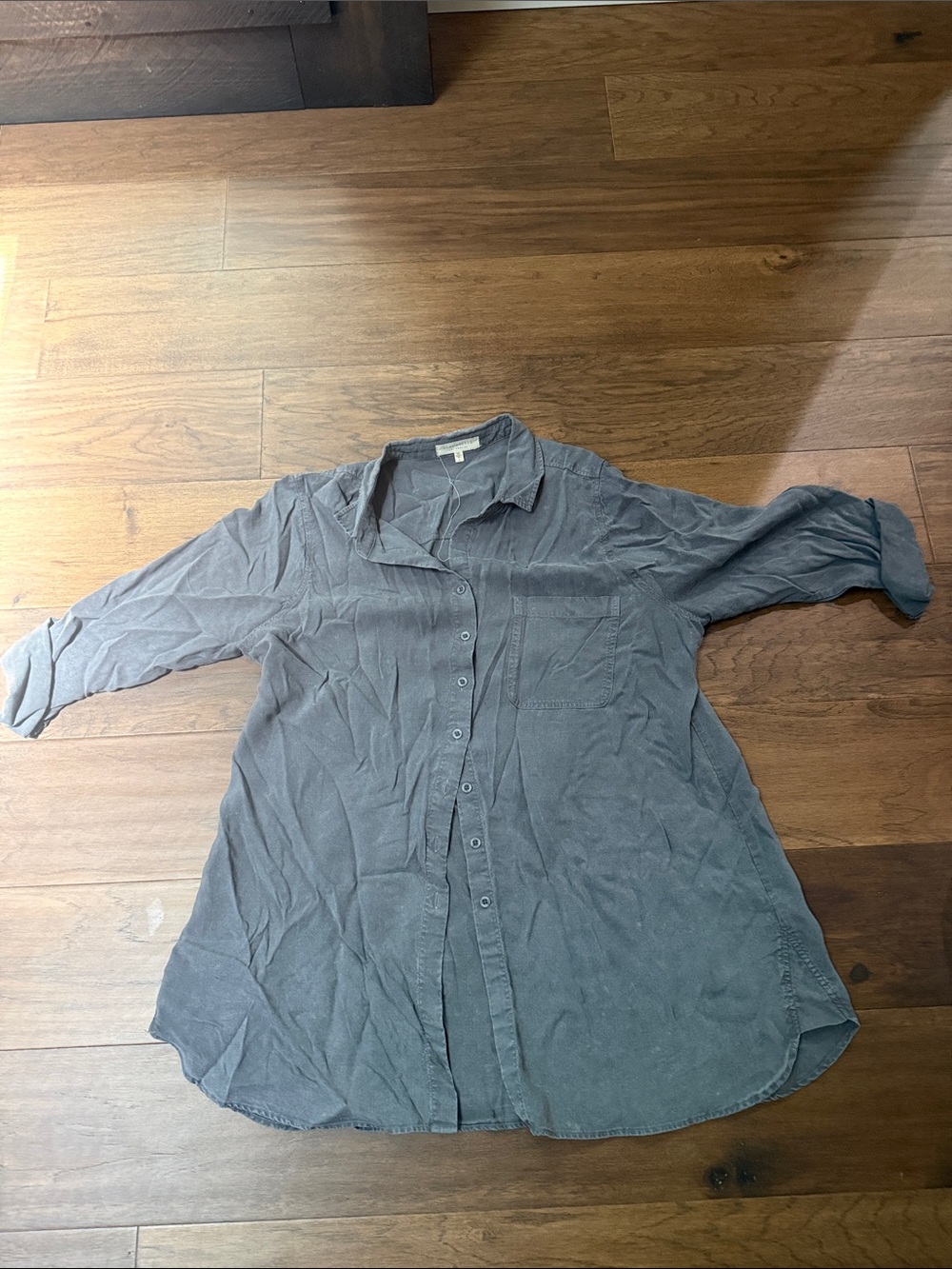 Side Stitch Washed Gray Button-Up Top